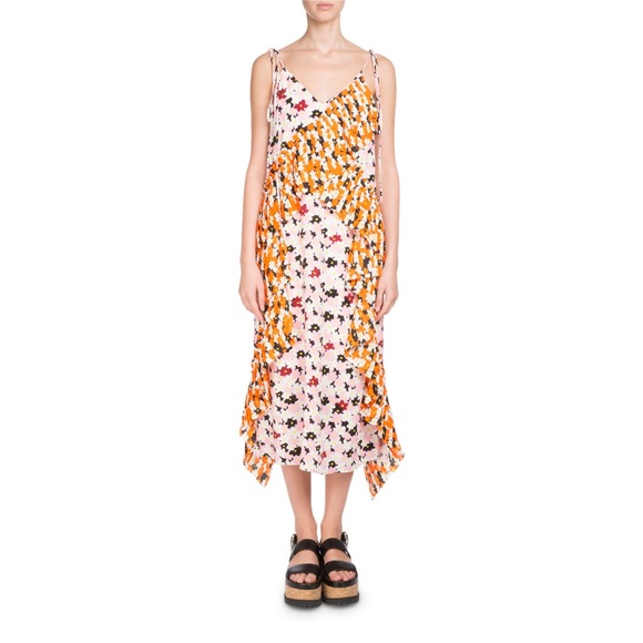 Kenzo Dresses & Skirts - Kenzo Mixed Floral Print Ruffle Midi Slip Tank Dress Size 40 (8) Pink Orange
